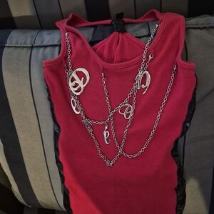 Dereon Vibrant Red Muscle Tee with Silver Chains